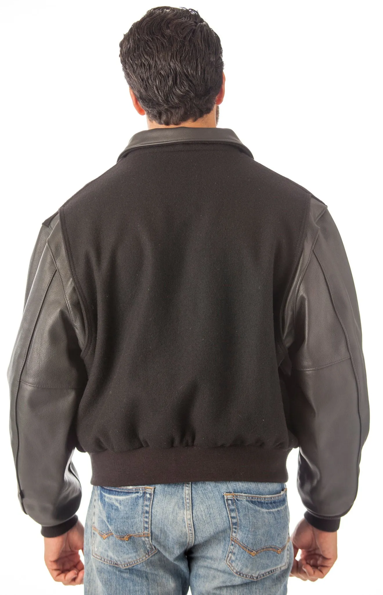 Executive Varsity Jacket From Leather Naked Cowhide Sleeves - Quality Wool Body -  Union Made in USA