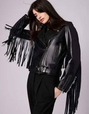 Extended Fringe Leather Moto Jacket