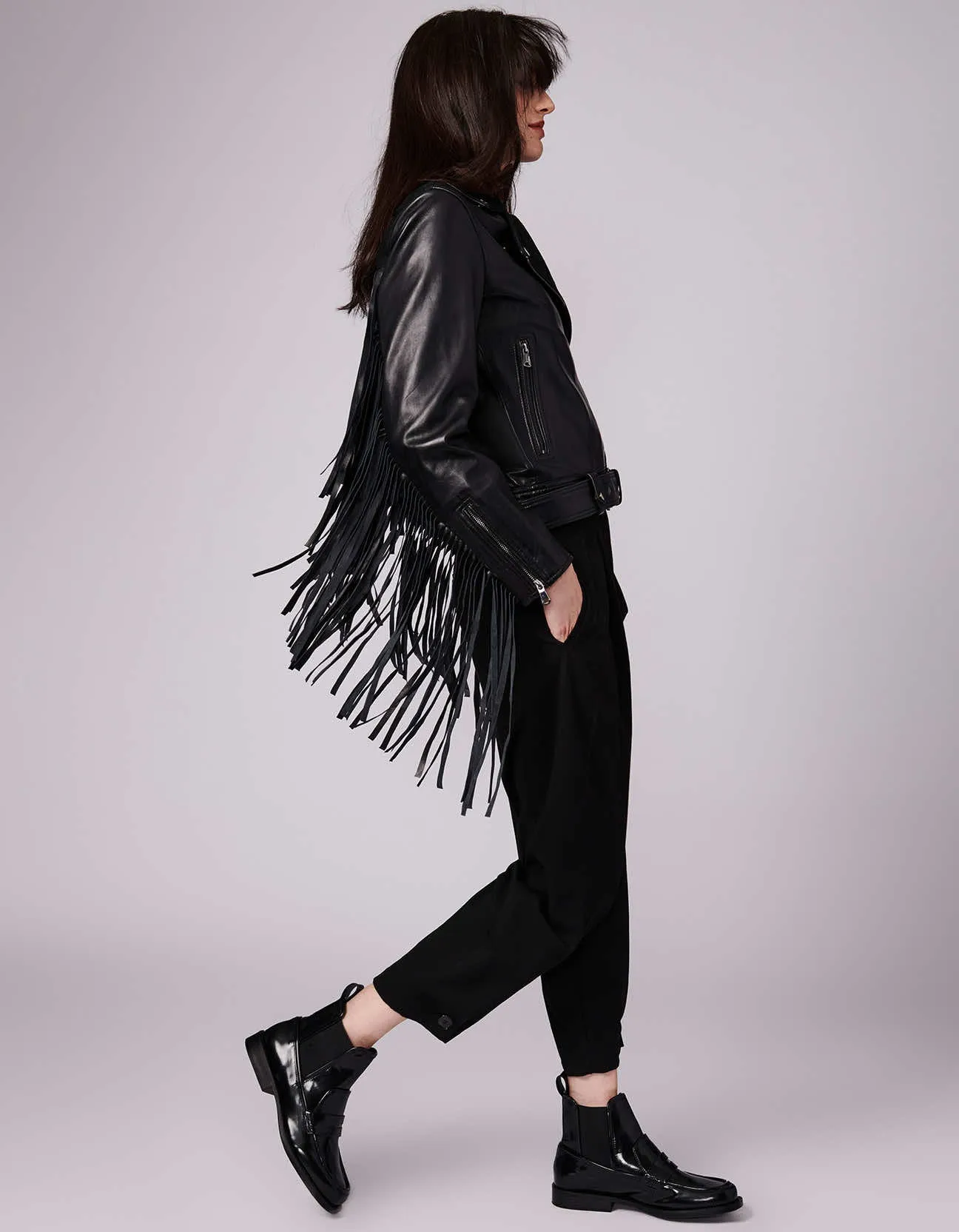 Extended Fringe Leather Moto Jacket