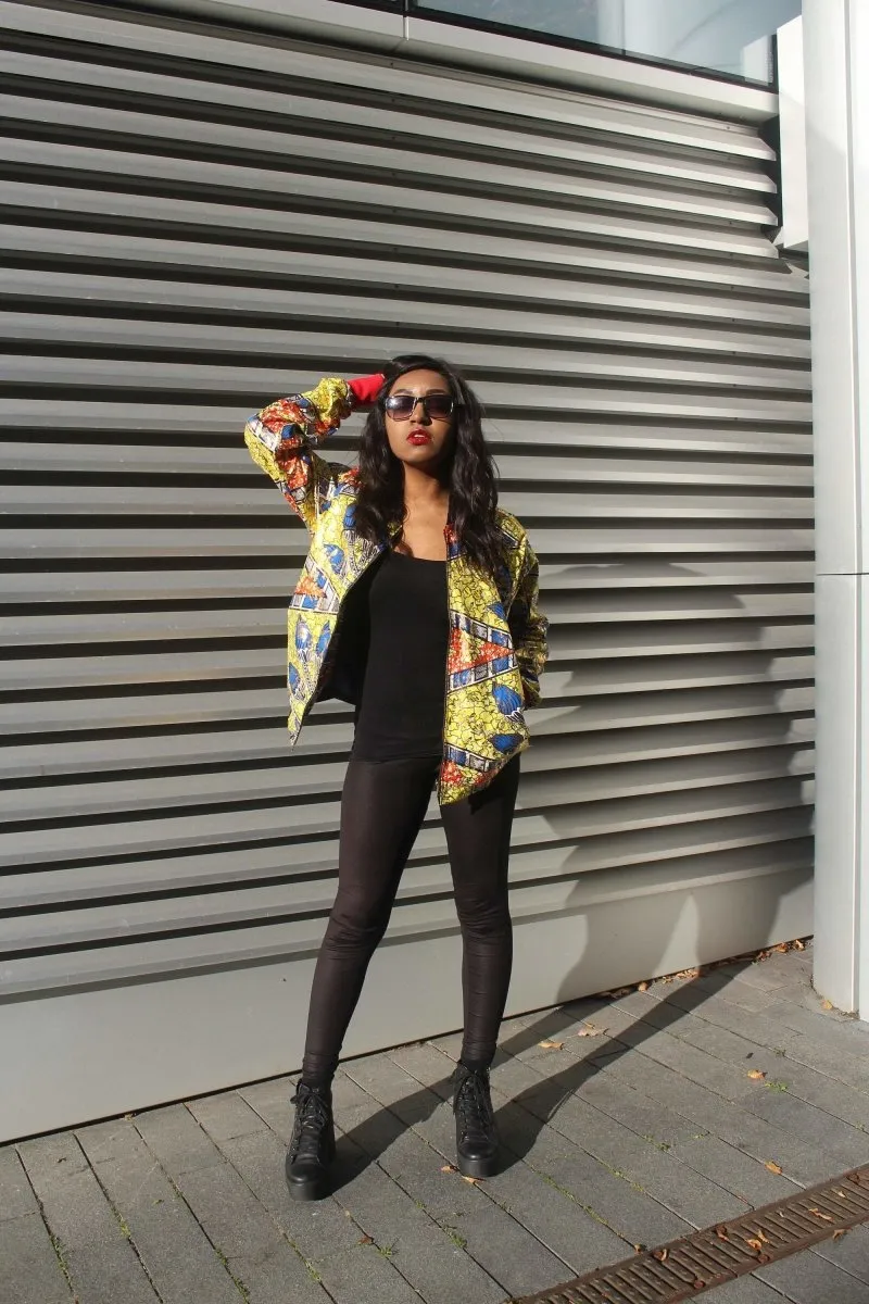 Festival Bomber Jacket in Gold African Print