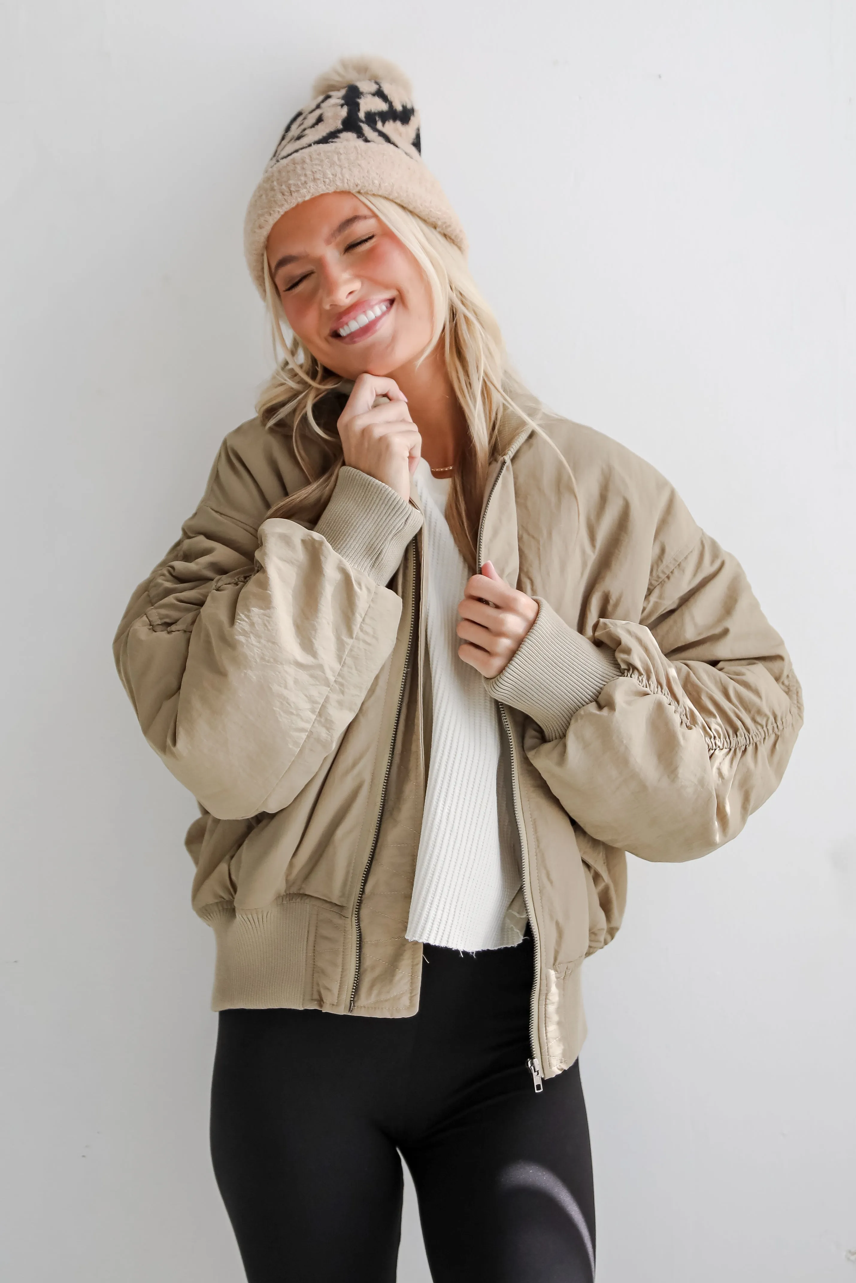 FINAL SALE - Coziest Forecast Light Olive Bomber Jacket