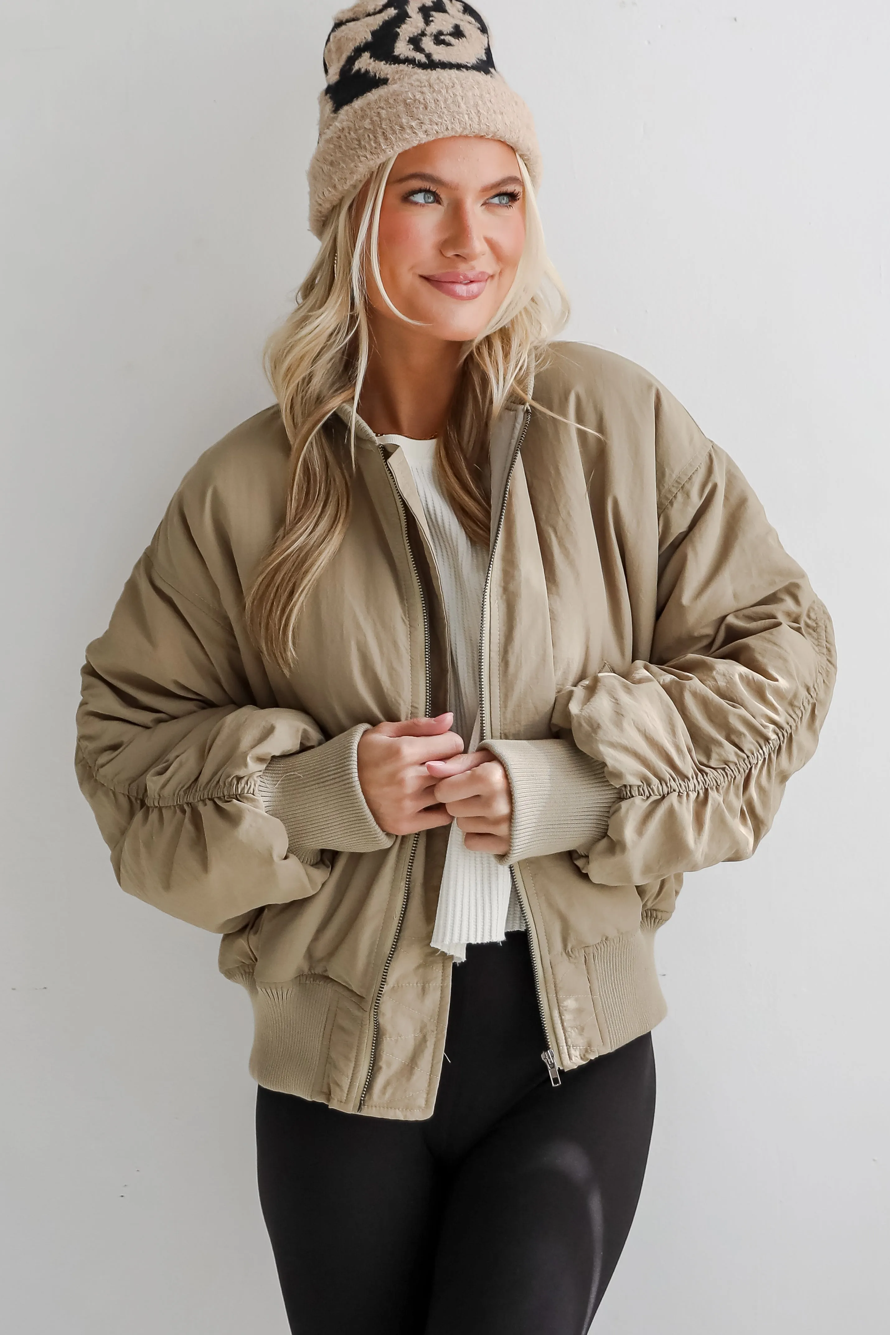 FINAL SALE - Coziest Forecast Light Olive Bomber Jacket