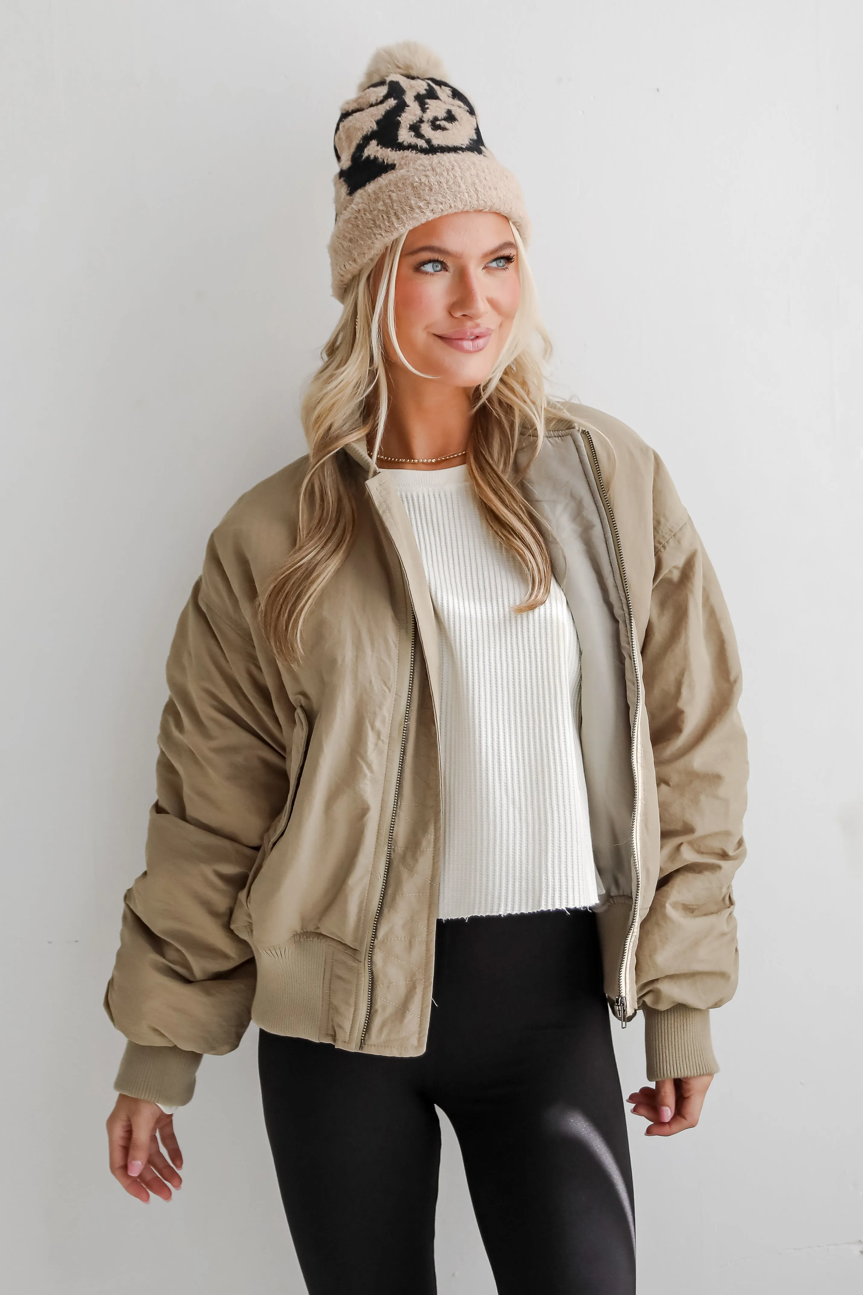 FINAL SALE - Coziest Forecast Light Olive Bomber Jacket