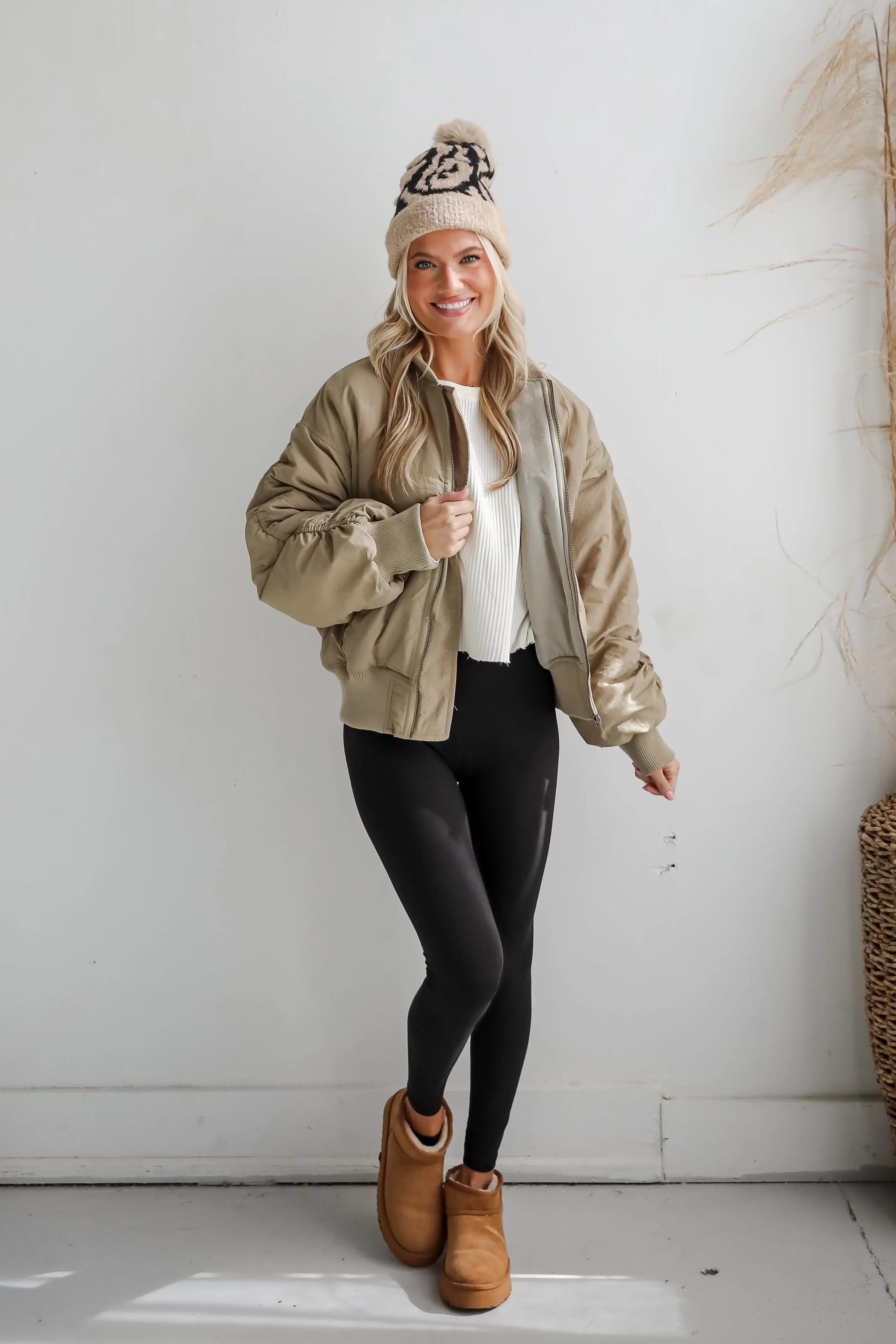 FINAL SALE - Coziest Forecast Light Olive Bomber Jacket