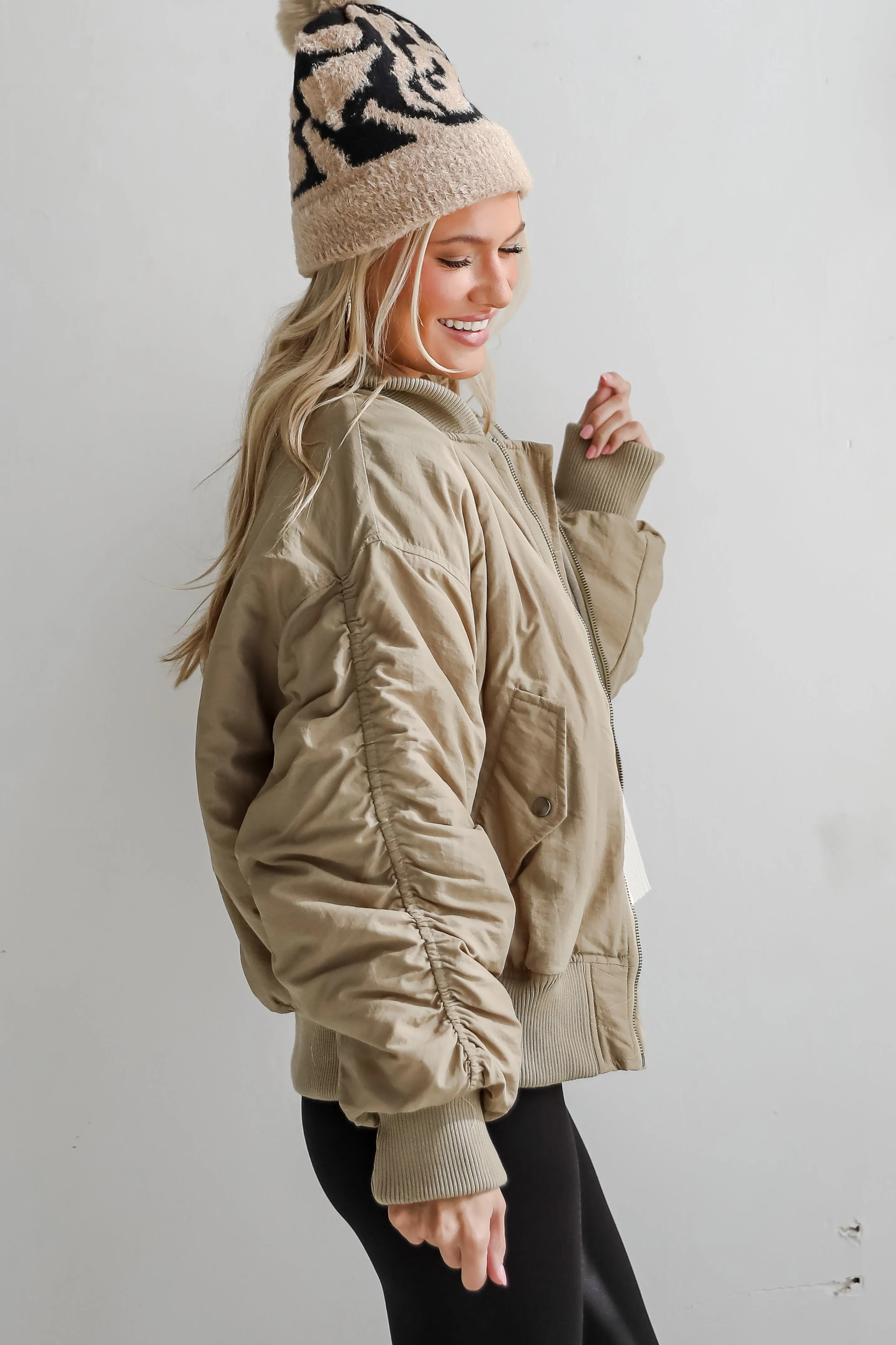 FINAL SALE - Coziest Forecast Light Olive Bomber Jacket