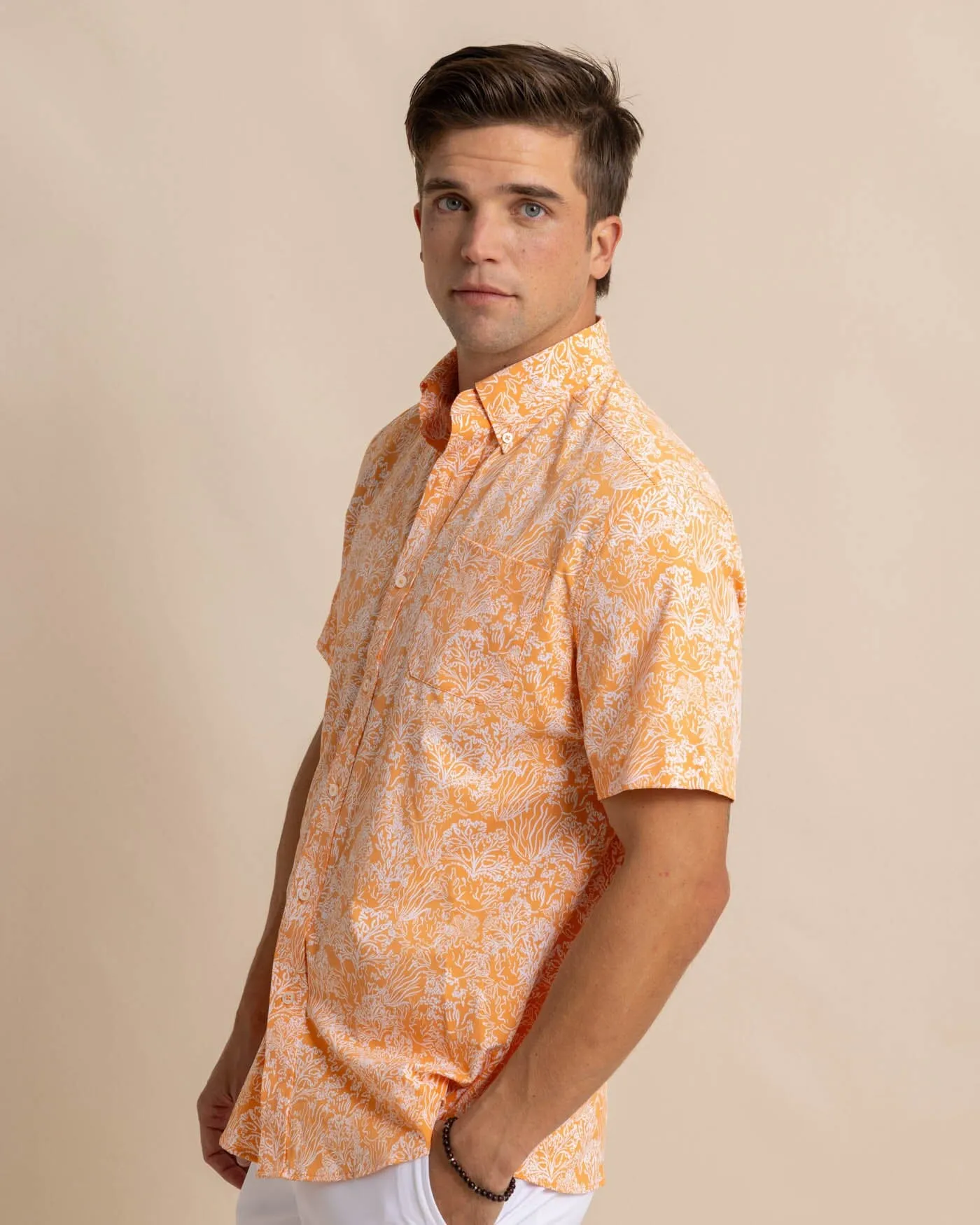 Floral Coral Intercoastal Short Sleeve Sport Shirt