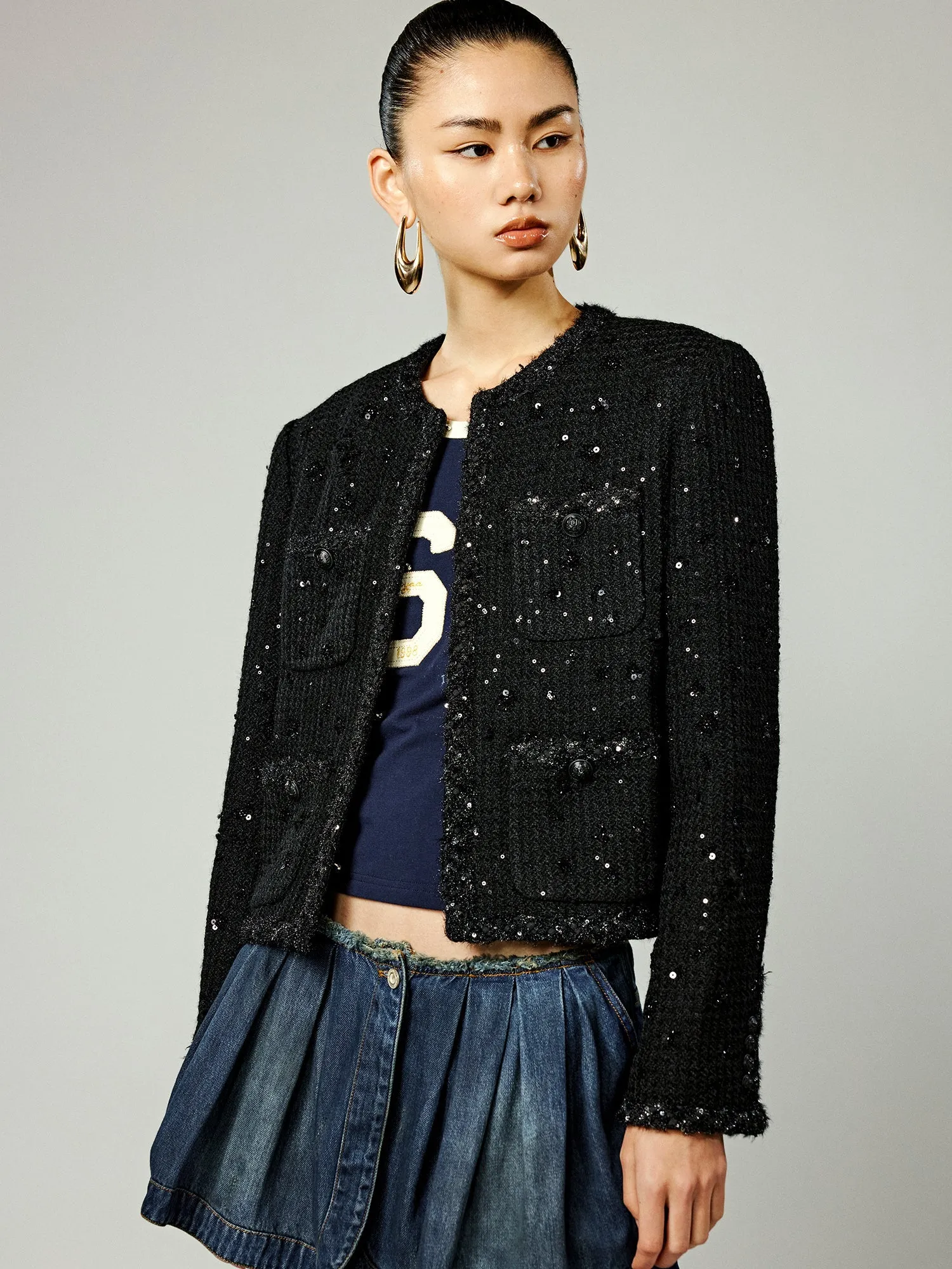 Floral sequin boxy-fit jacket