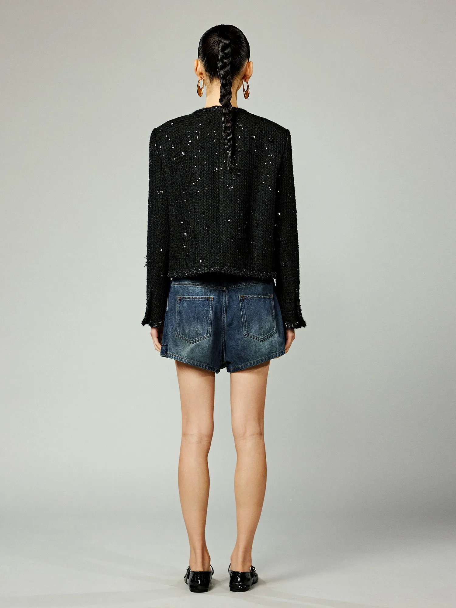 Floral sequin boxy-fit jacket