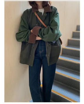 Flytonn-cute winter outfits casual winter outfits christmas outfit party look inspos Loose Turn Down Collar Vintage Corduroy Jacket