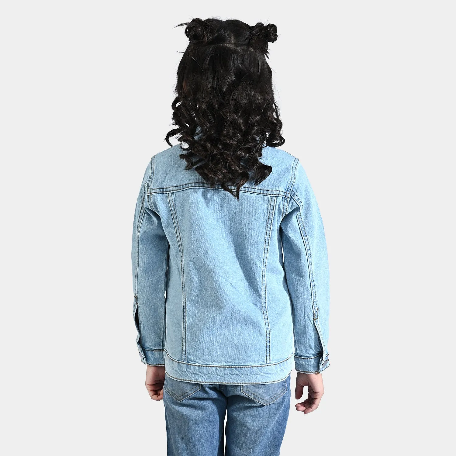 Girls Denim rigid Jacket Silver Studs-Mid Blue