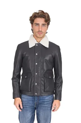 Harry Men’s Fur Collar Leather Jacket Black