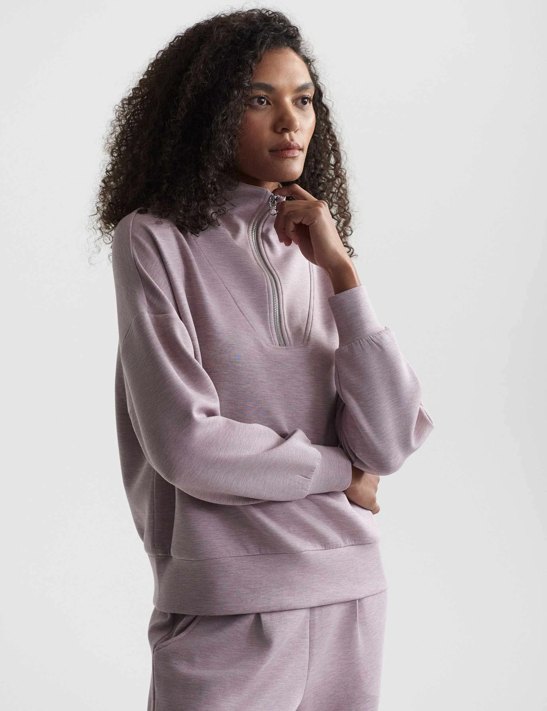 Hawley Half-Zip Sweat - Mauve Marl