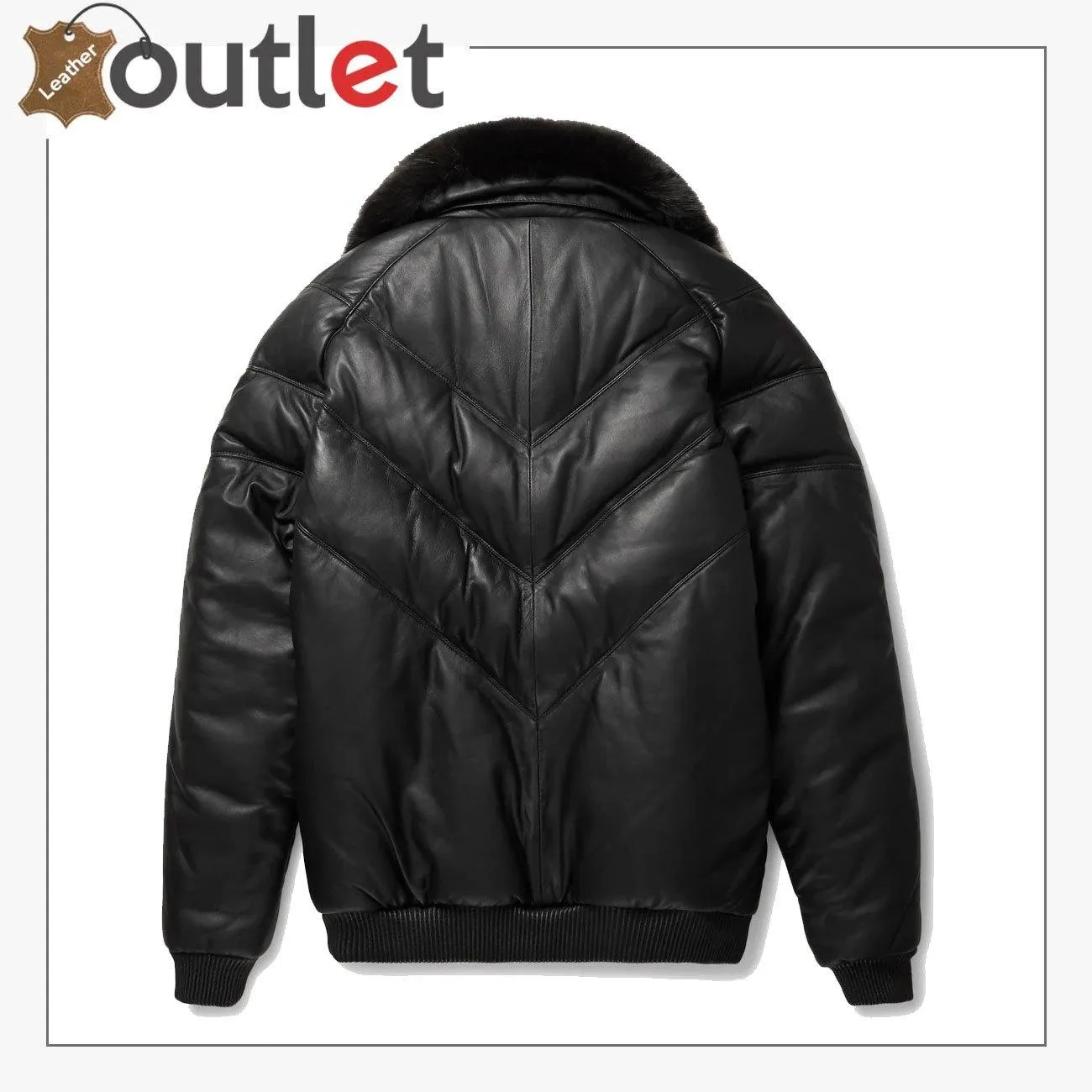 High Quality V-Bomber Black Leather Black Fox Fur