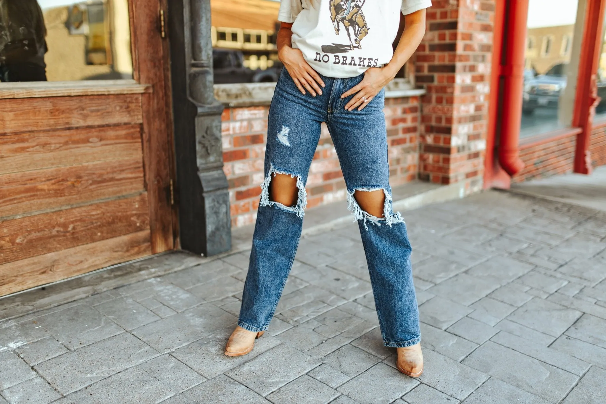 High Rise Wide Leg Ripped Jeans