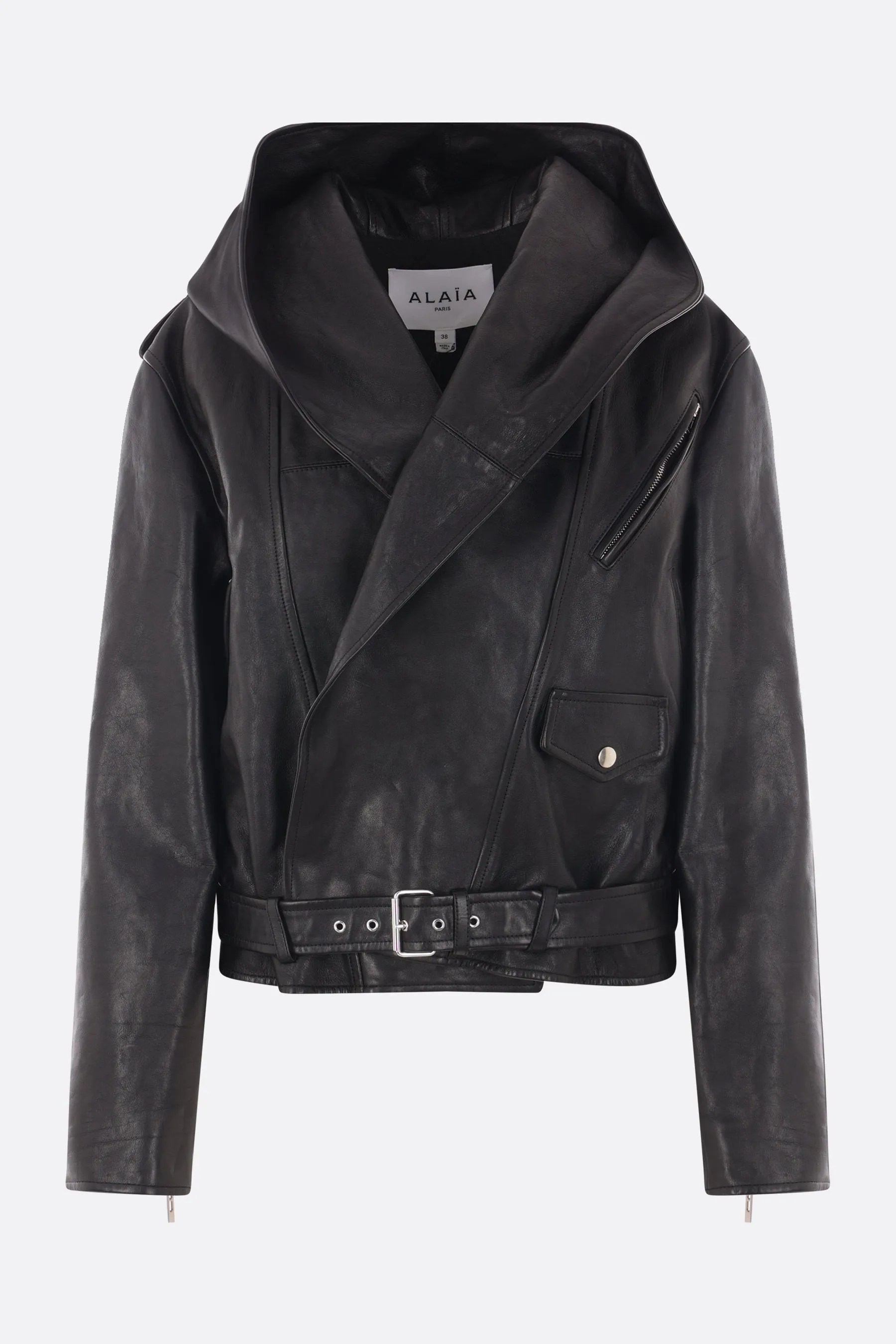 Hooded Leather Biker Jacket