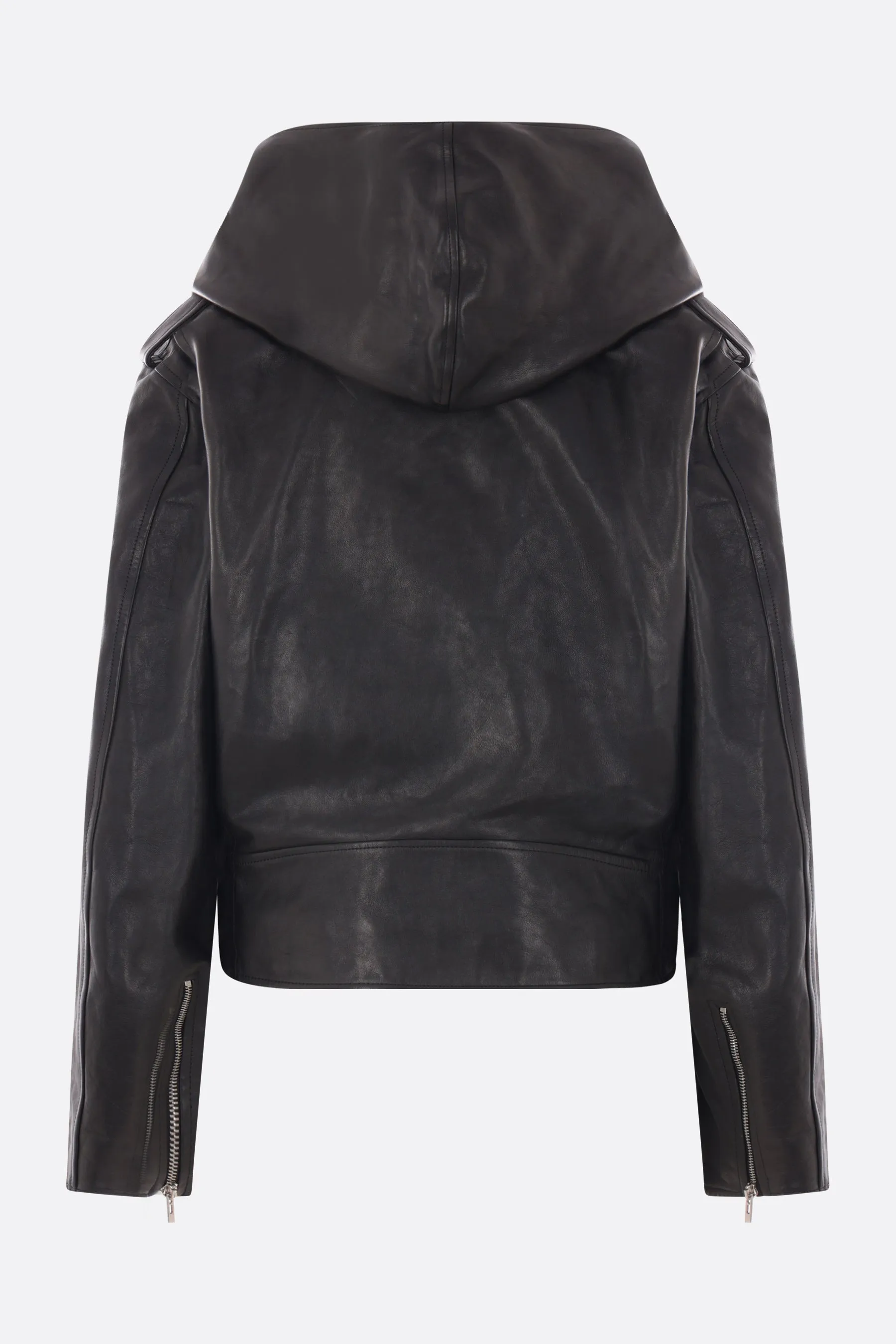 Hooded Leather Biker Jacket