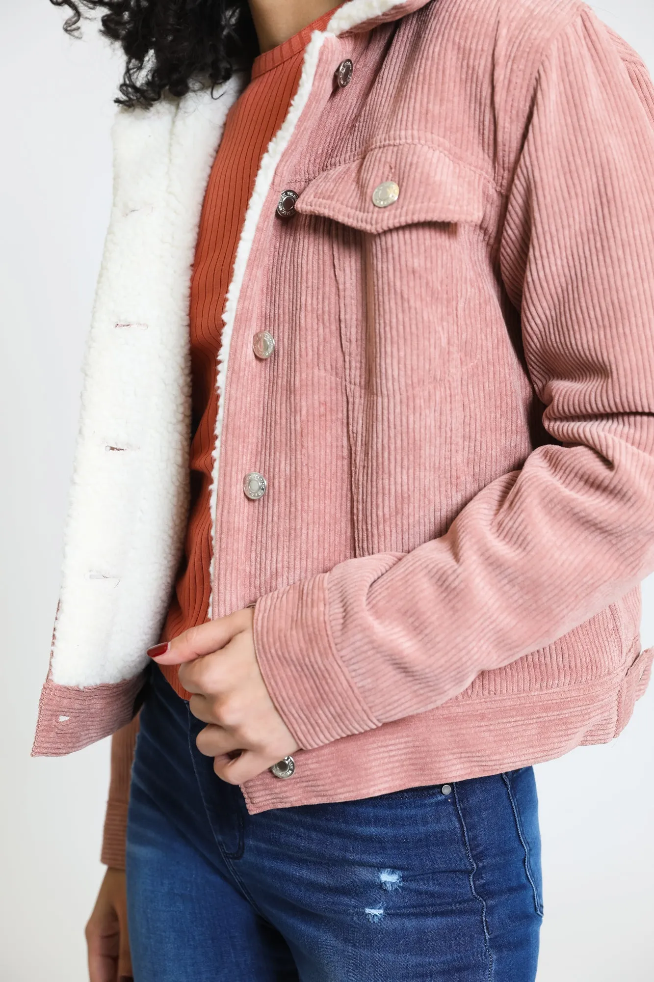 Iris Corduroy Sherpa Jacket - Mauve