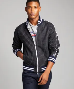 Italian Wool Pinstripe Track Jacket in Charcoal