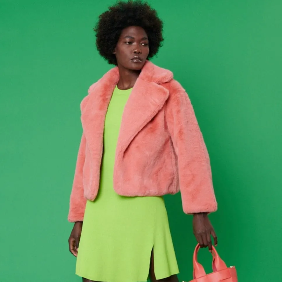 Jayley Pink Cropped Faux fur coat