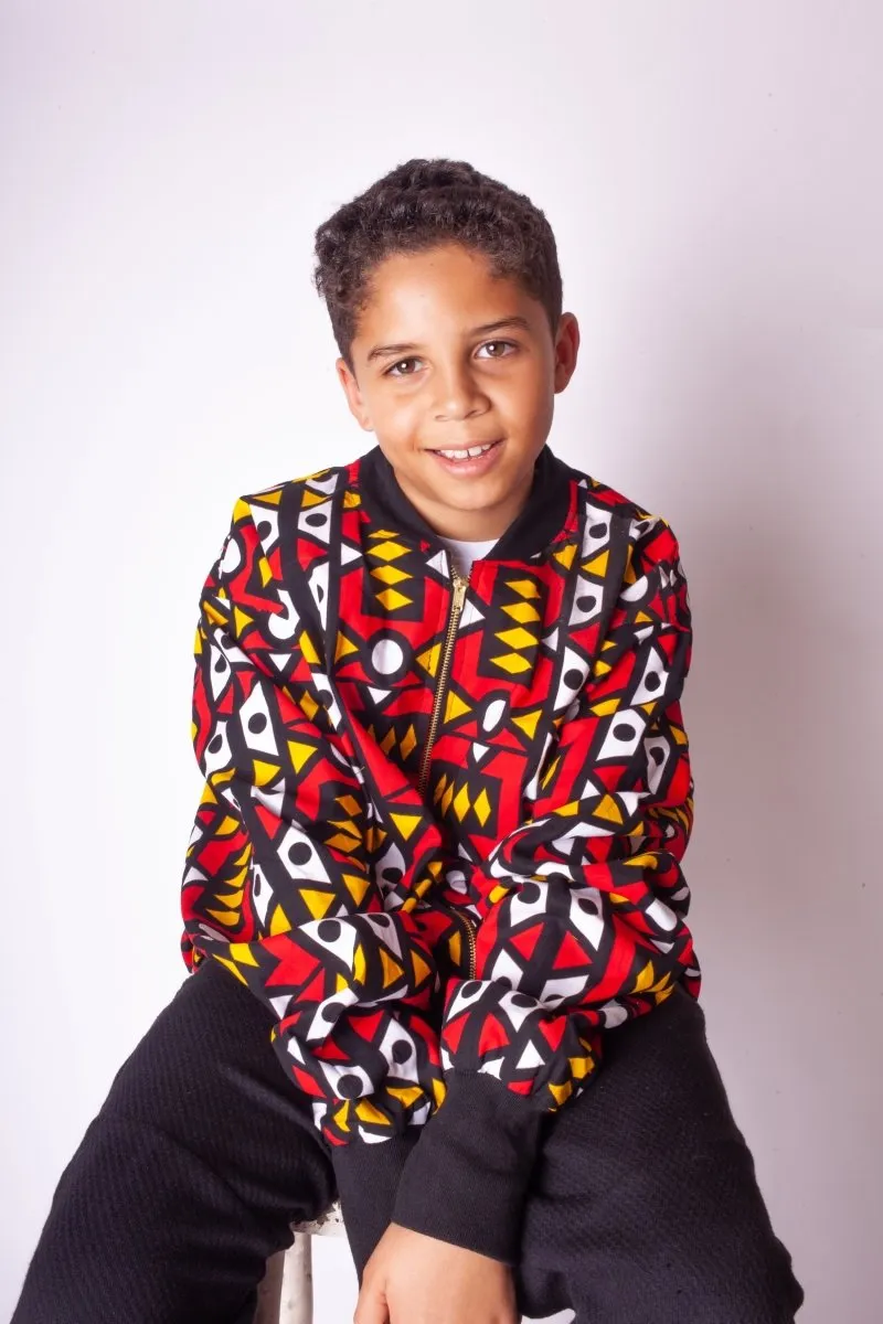 Kids African Bomber Jacket In Electric Red