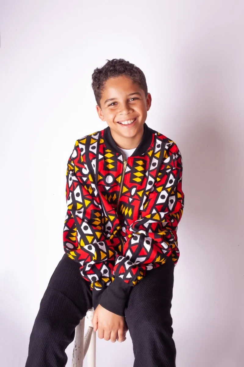 Kids African Bomber Jacket In Electric Red