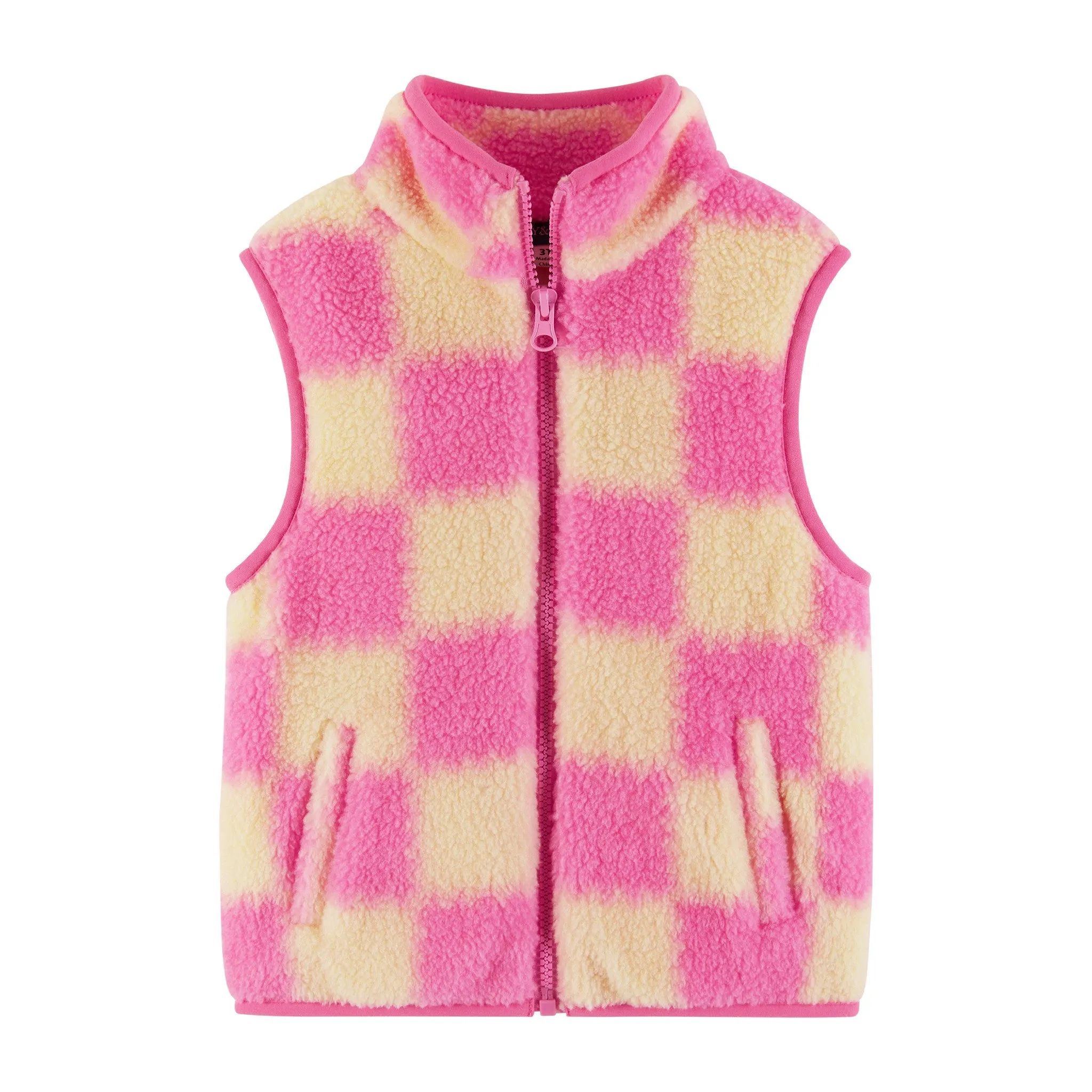 Kids Checkered Faux Fleece Vest | Pink