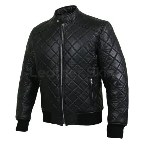 Leather Skin Men Black Diamond Quilted Genuine Leather Jacket