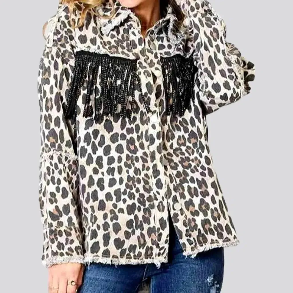 Leopard-print denim jacket
 for women