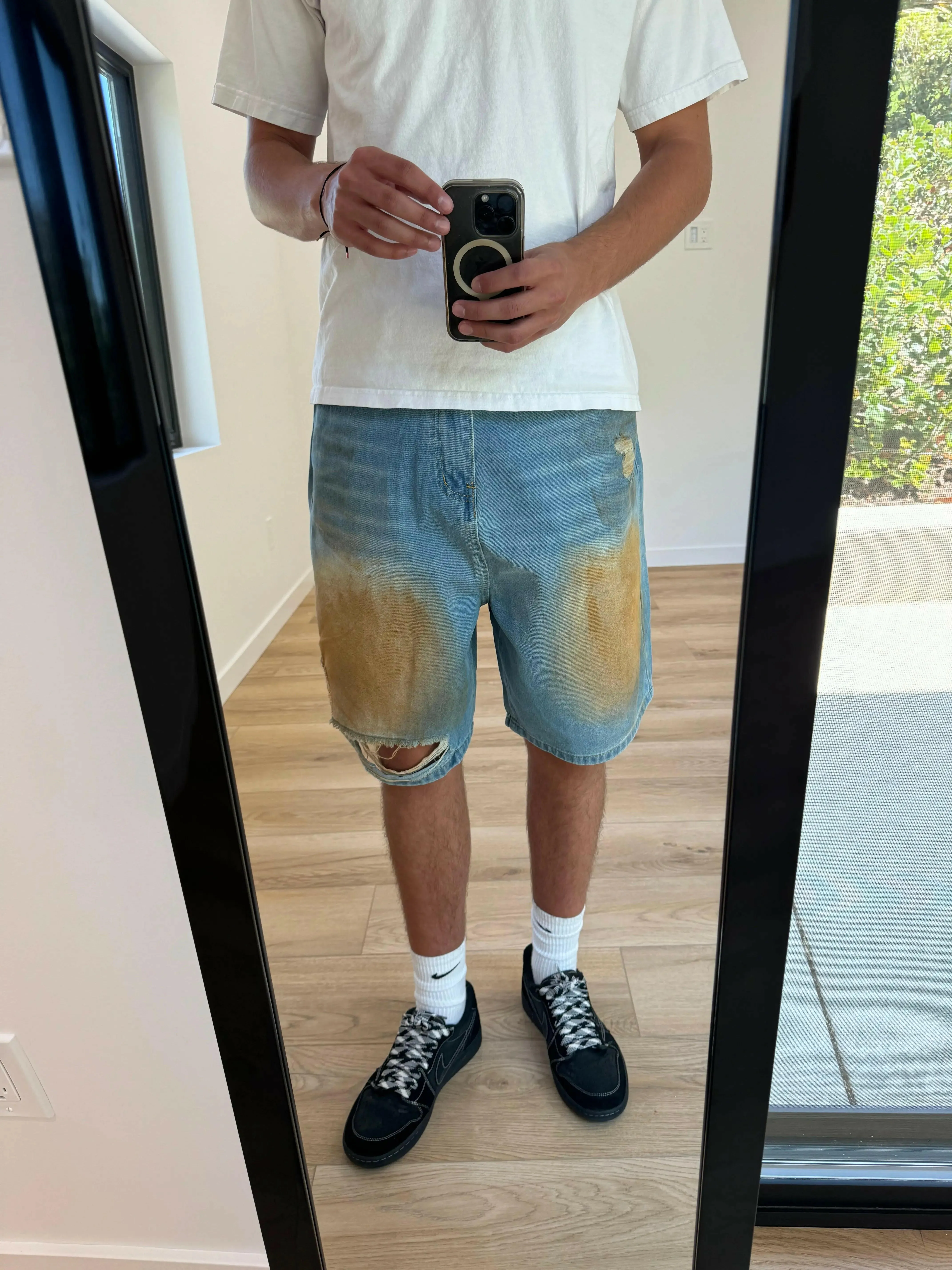 Light Blue Stained Distressed Jorts