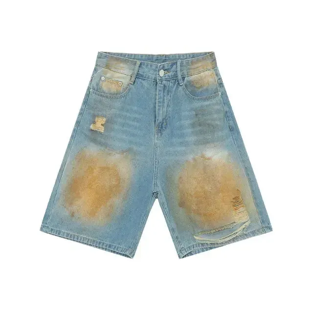 Light Blue Stained Distressed Jorts