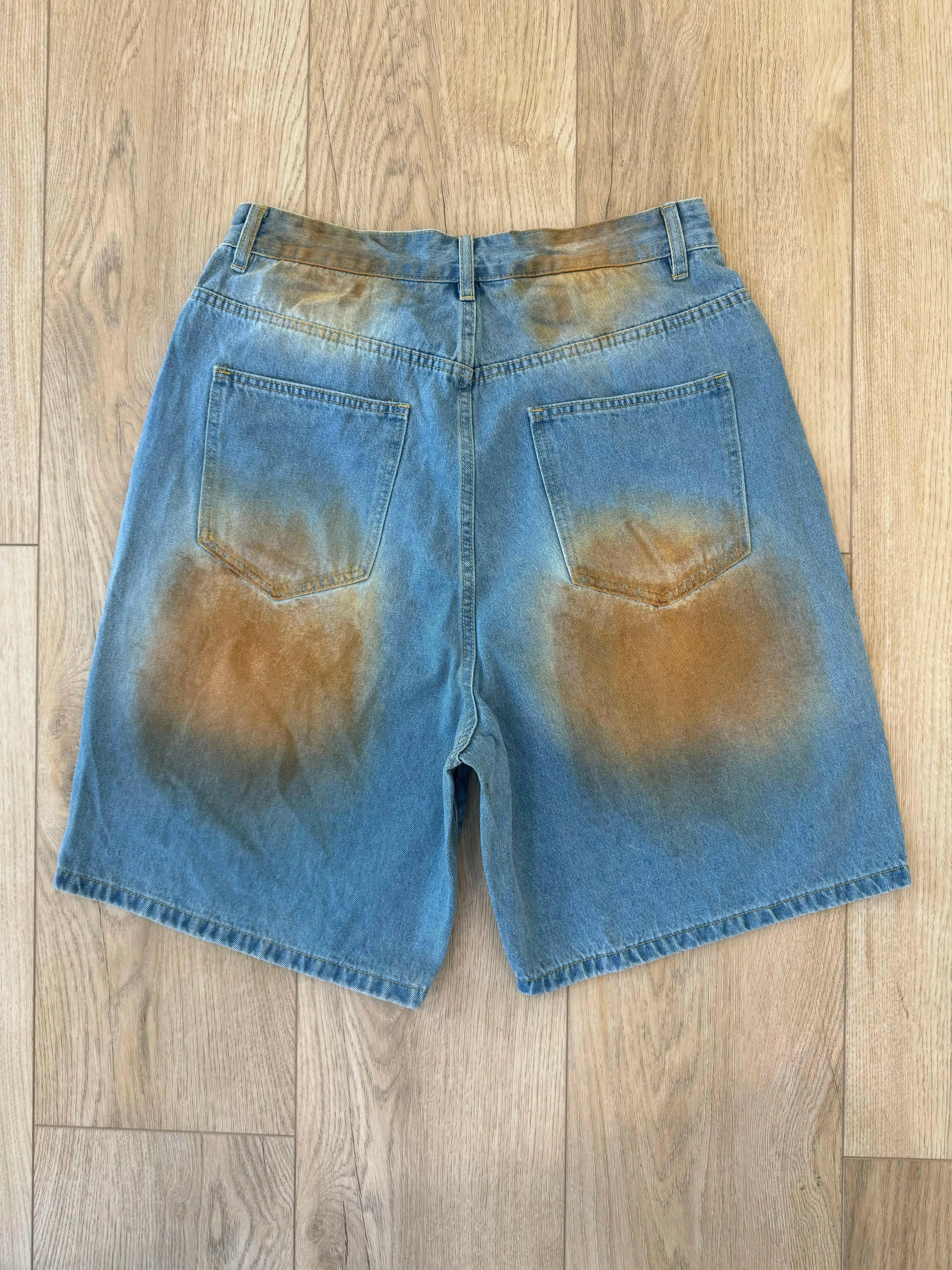 Light Blue Stained Distressed Jorts