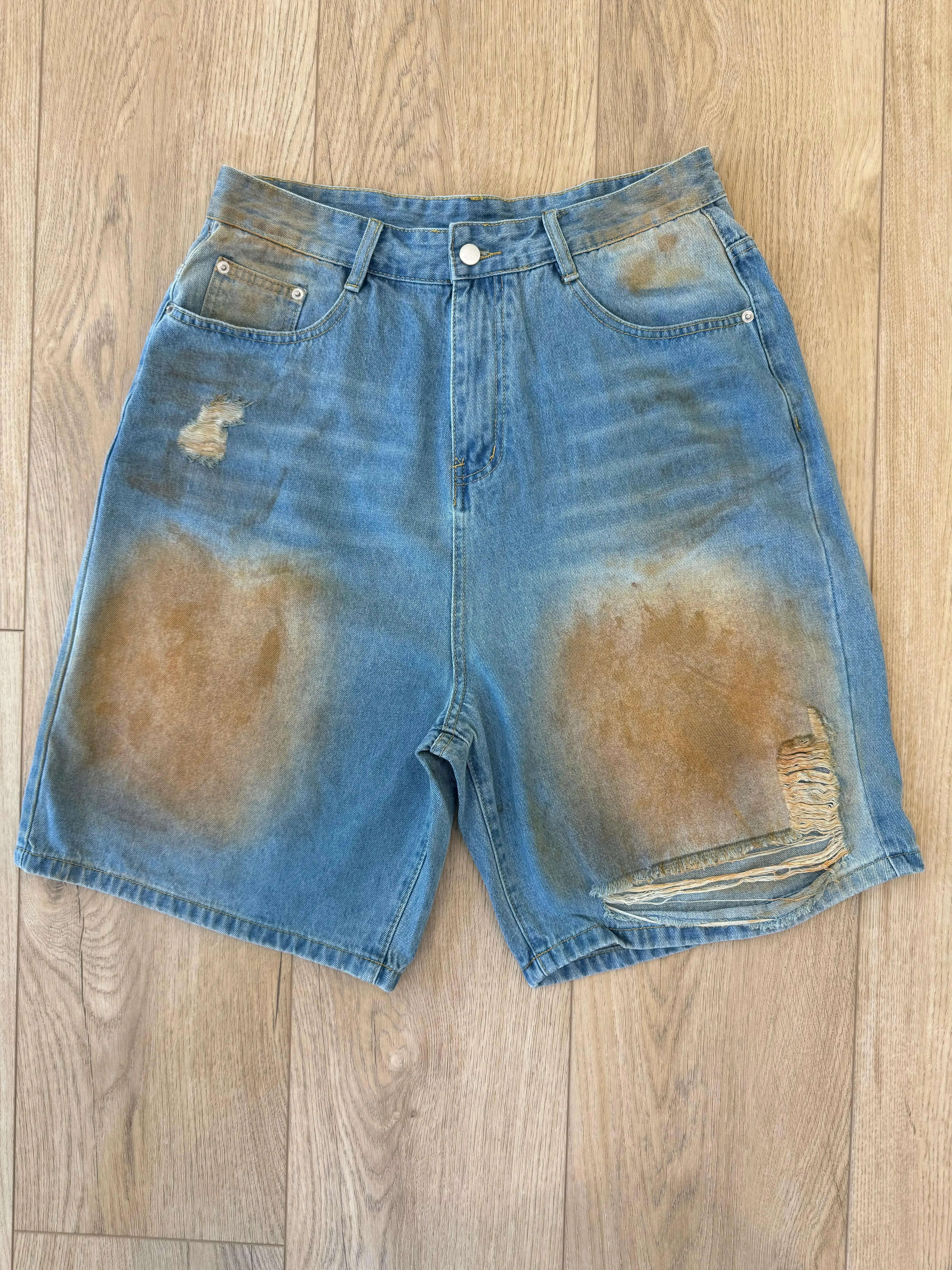 Light Blue Stained Distressed Jorts