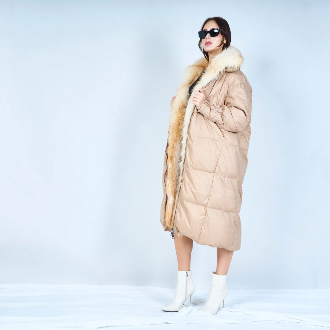 Luxe puffer duck down coat with faux fur collar wholesale