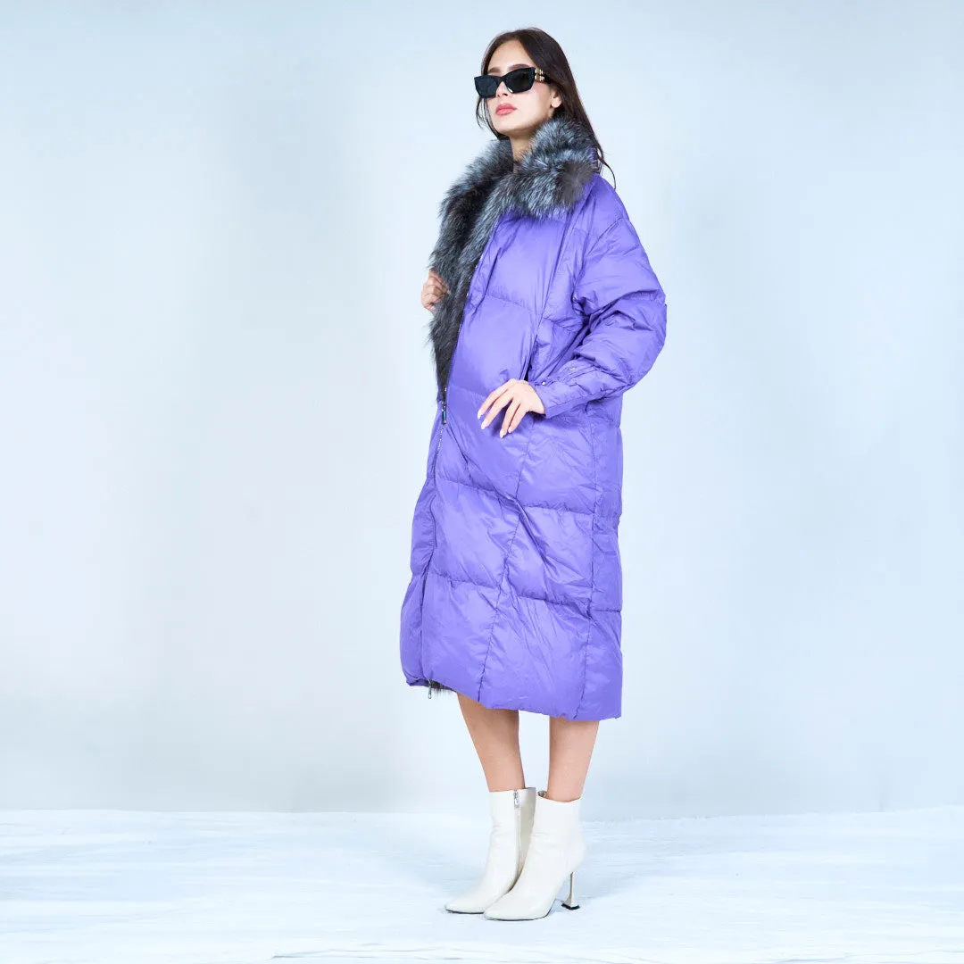 Luxe puffer duck down coat with faux fur collar wholesale