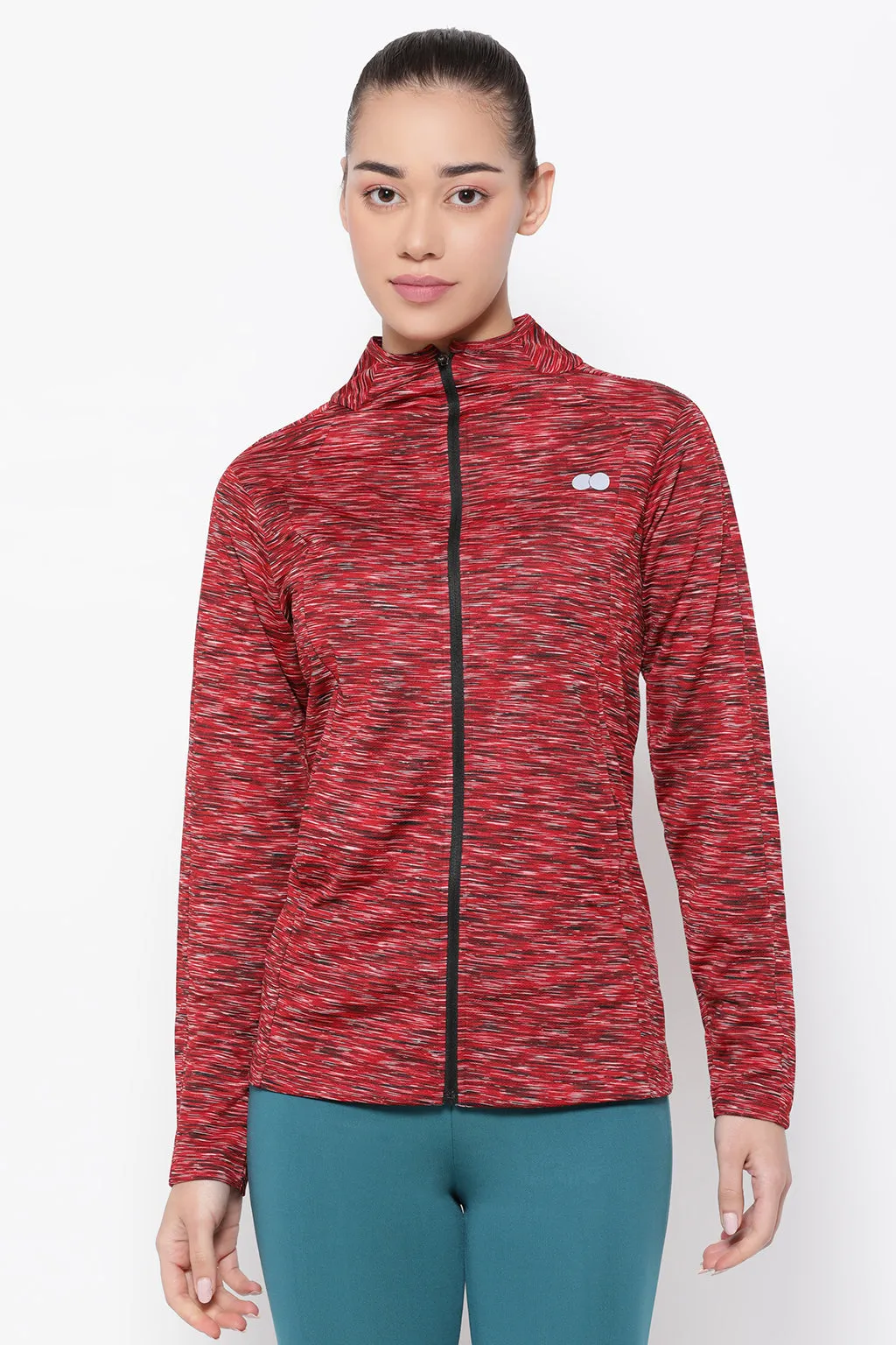 Maroon Comfort-Fit Active Jacket with Melange Effect