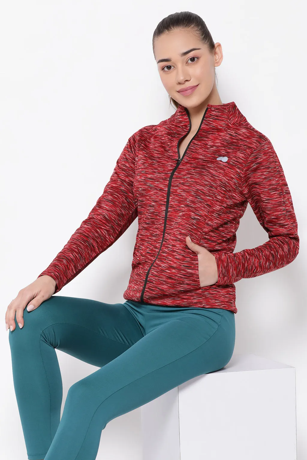 Maroon Comfort-Fit Active Jacket with Melange Effect