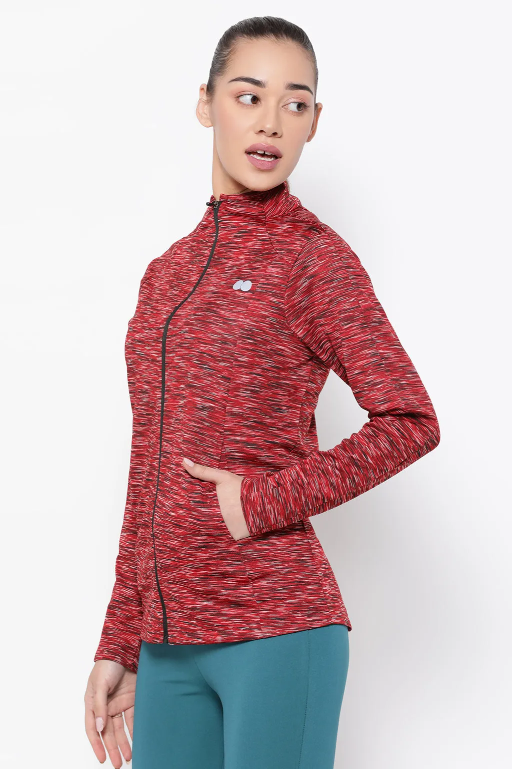 Maroon Comfort-Fit Active Jacket with Melange Effect