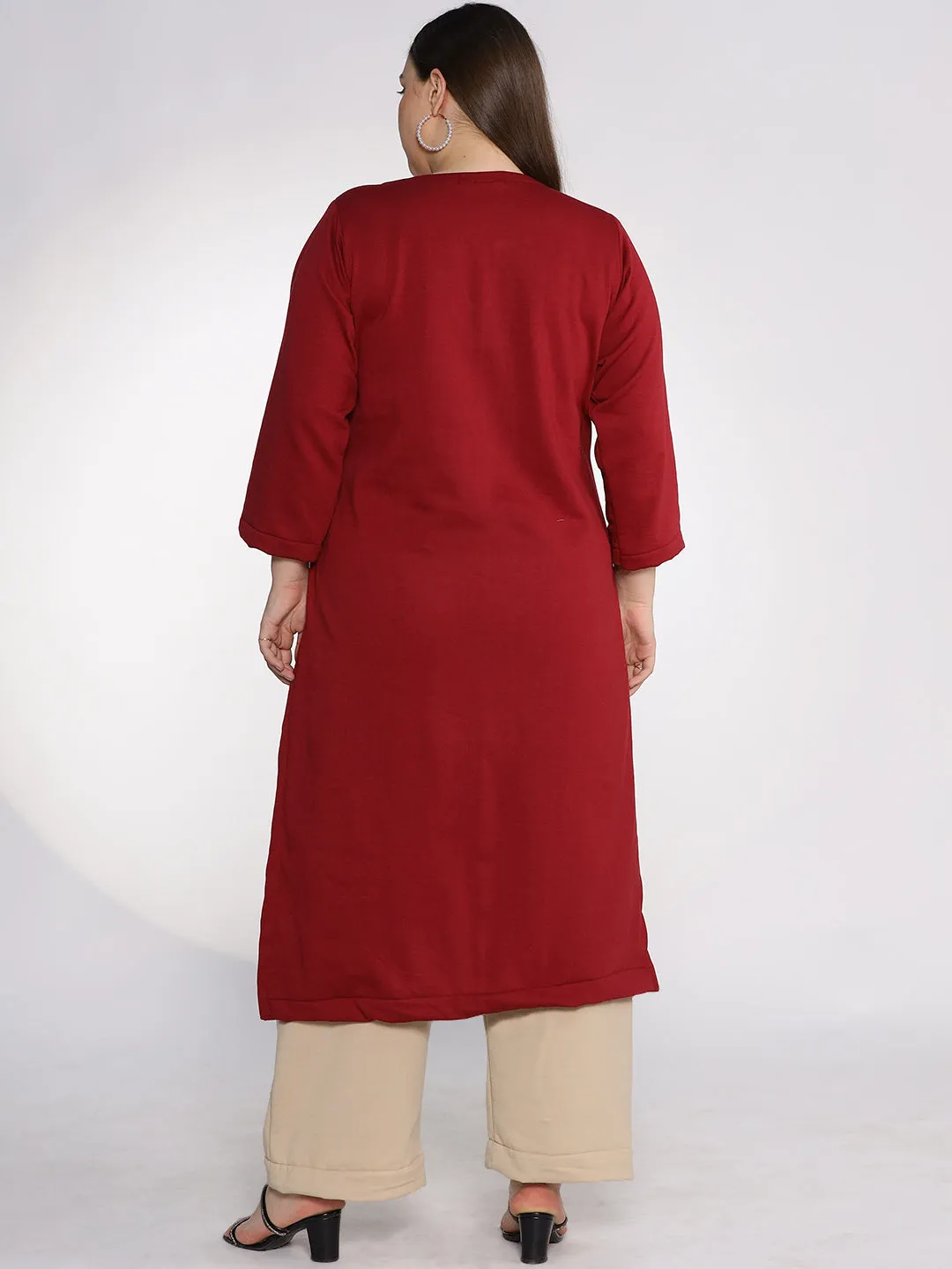 Maroon Fleece LongKurta - Tangerine