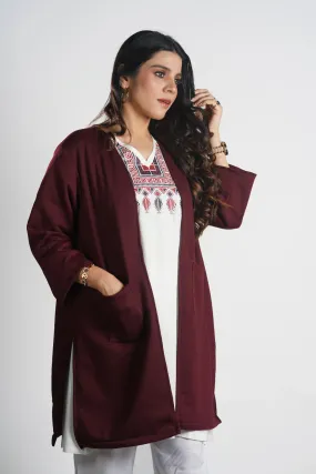 Maroon Longline Shrug - Solid