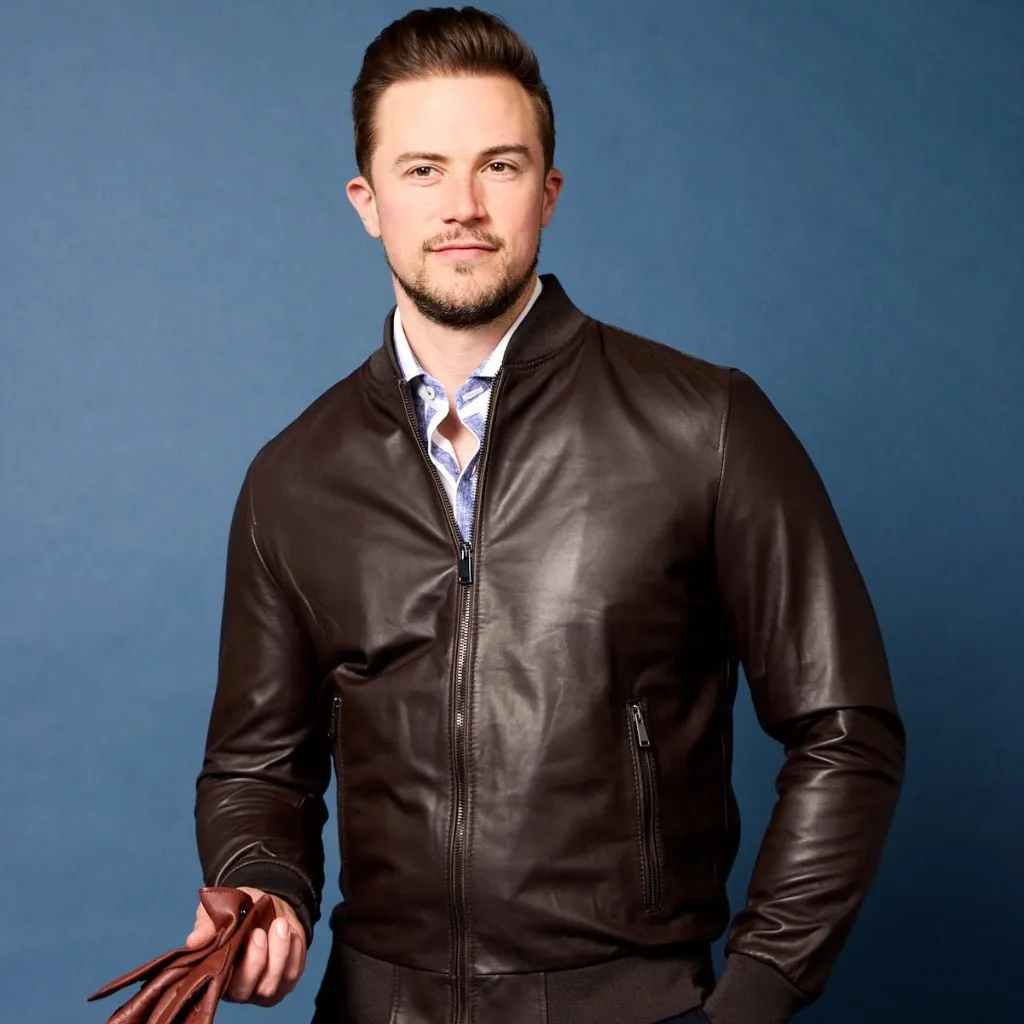 MCKINNON & CO Nappa Leather Bomber Jacket DARK BROWN REG