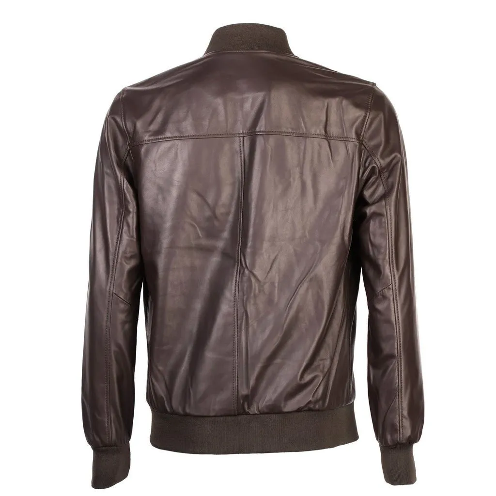 MCKINNON & CO Nappa Leather Bomber Jacket DARK BROWN REG