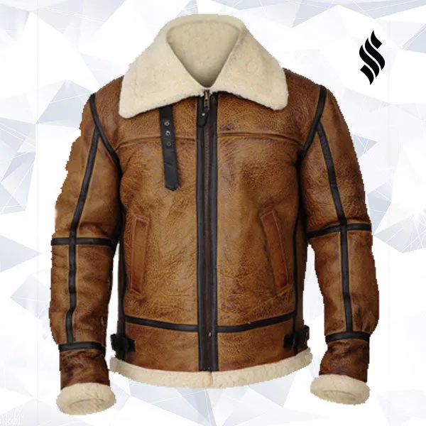 Men Brown B3 Bomber Shearling Jacket