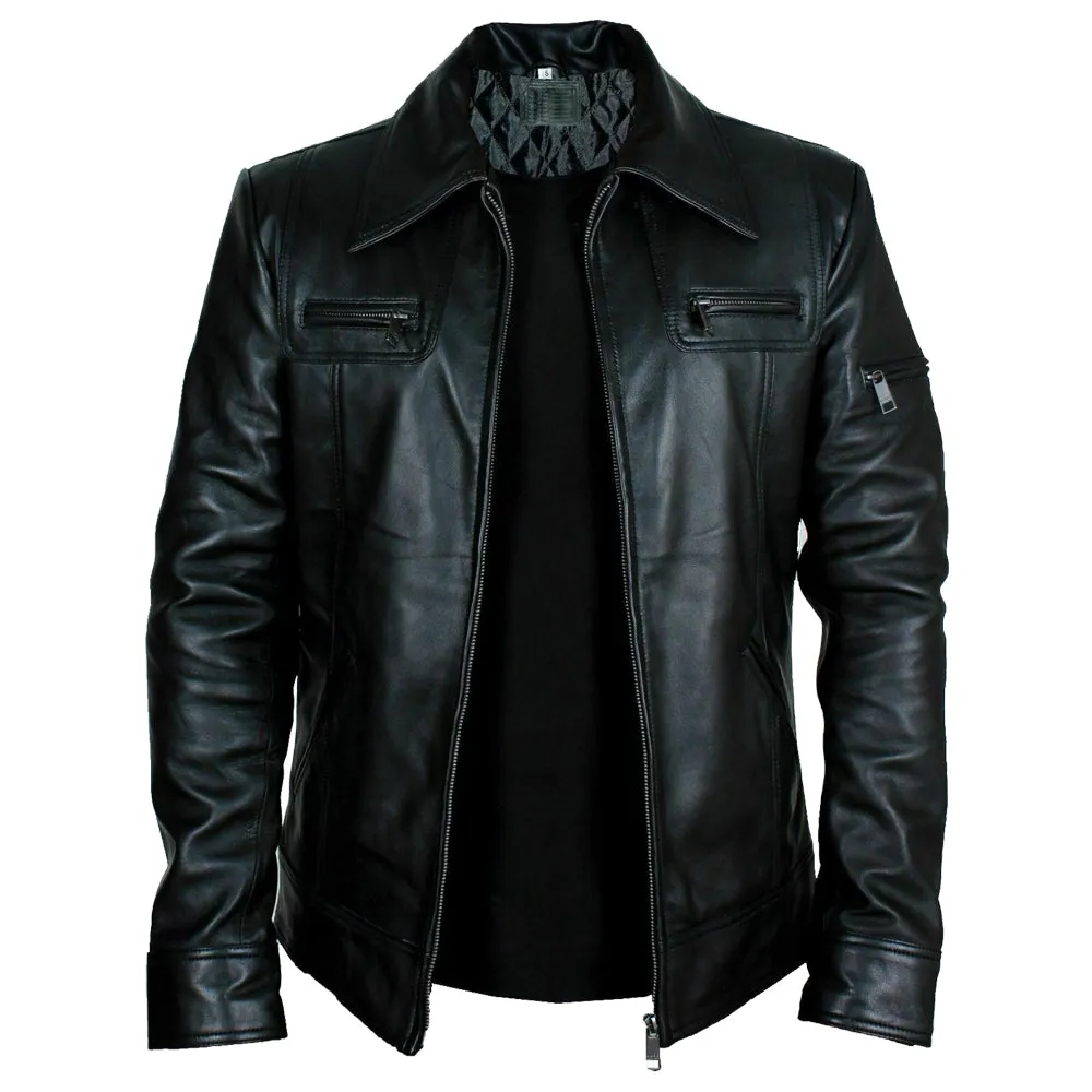 Men Buster Slim Fit Retro Black Leather Jacket