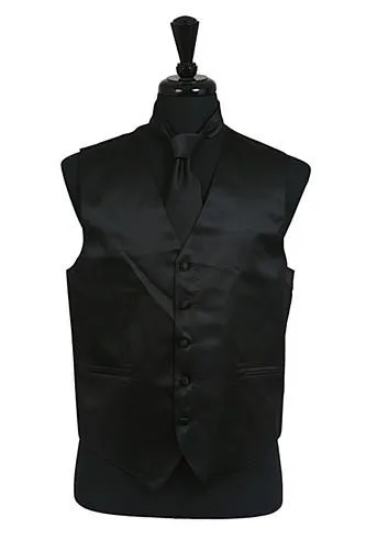 Men's Black Satin Vest with Neck Tie