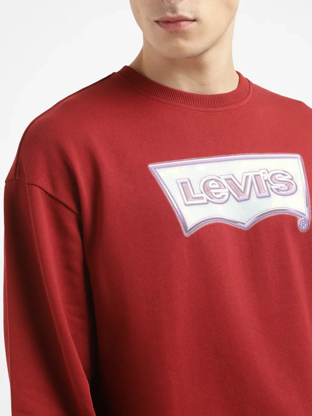 Men's Brand Logo Maroon Crew Neck Sweatshirt