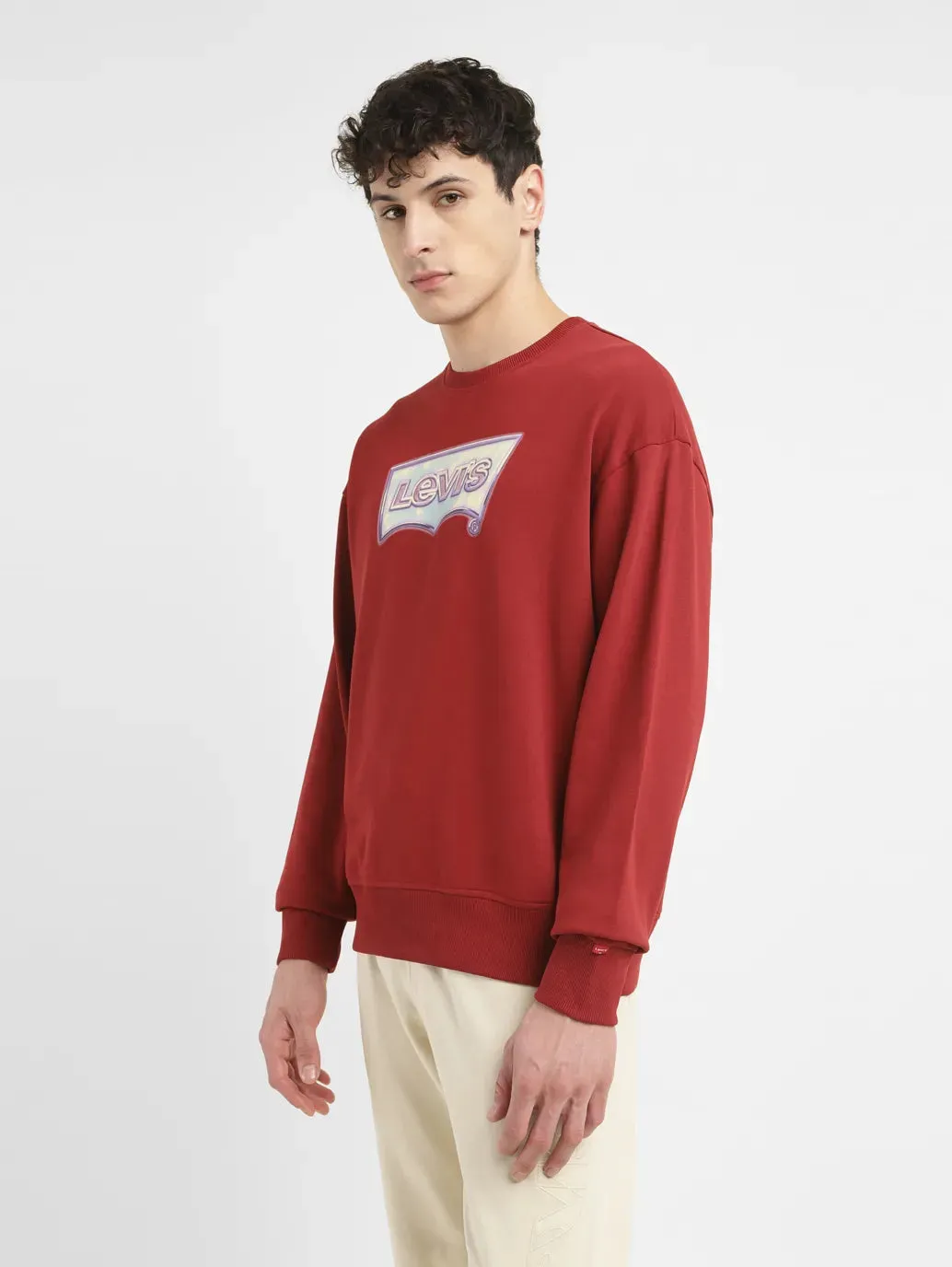 Men's Brand Logo Maroon Crew Neck Sweatshirt