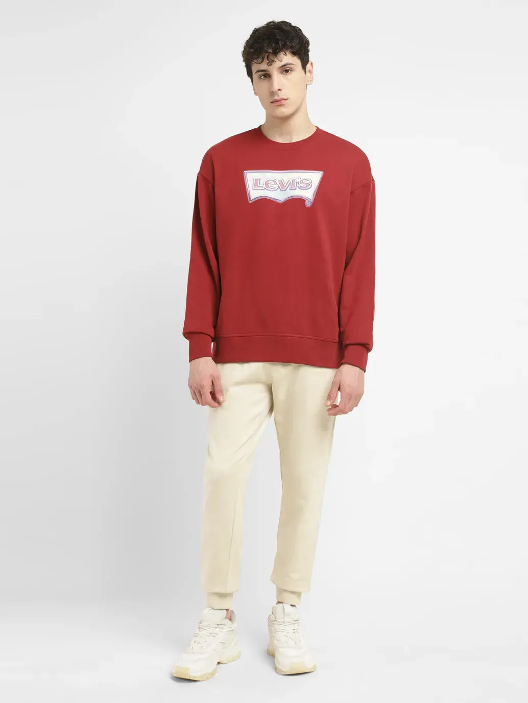 Men's Brand Logo Maroon Crew Neck Sweatshirt