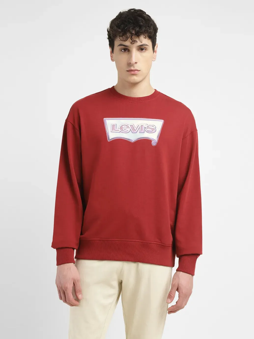 Men's Brand Logo Maroon Crew Neck Sweatshirt