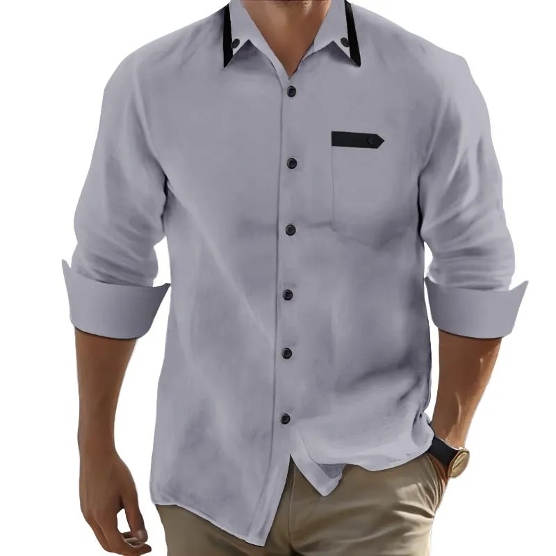 Men's Cotton and Linen Casual Loose Long-sleeved Shirt 18601388X