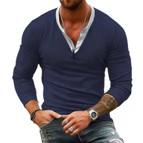 Men's Double V Neck Casual Long Sleeve T-Shirt 94987982X